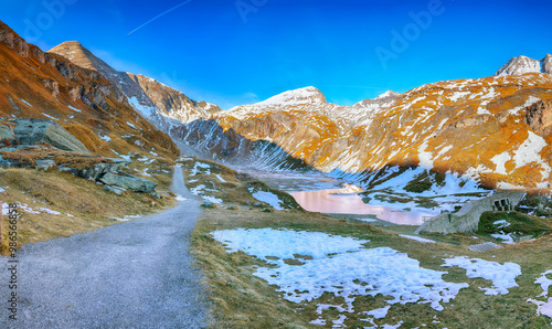 Stunning view of moutaine scenery at Grossglockner High Alpine Road during autumn. photo