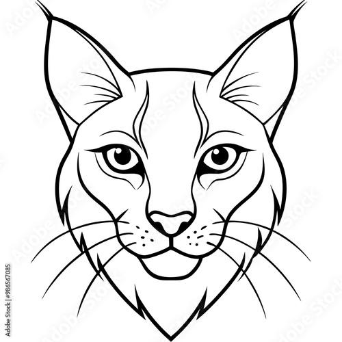 Lynx Eyes Focused with Minimal Fur Line Art Vector