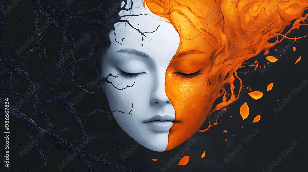 Art for Frames, Surreal Painting, Woman's Face Divided in Two, Abstract Image, Texture, Pattern Background, Wallpaper, Cover and Screen for Smartphone, PC, Laptop, 9:16 and 16:9 Format Art for Frames, Surreal Painting, Woman's Face Divided in Two, Abstract Image, Texture, Pattern Background, Wallpaper, Cover and Screen for Smartphone, PC, Laptop, 9:16 and 16:9 Format