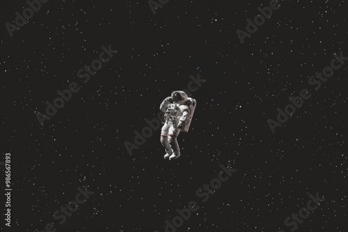 An astronaut floats in the vastness of space, surrounded by stars and cosmic dust, highlighting the mystery and beauty of the universe during a spacewalk photo