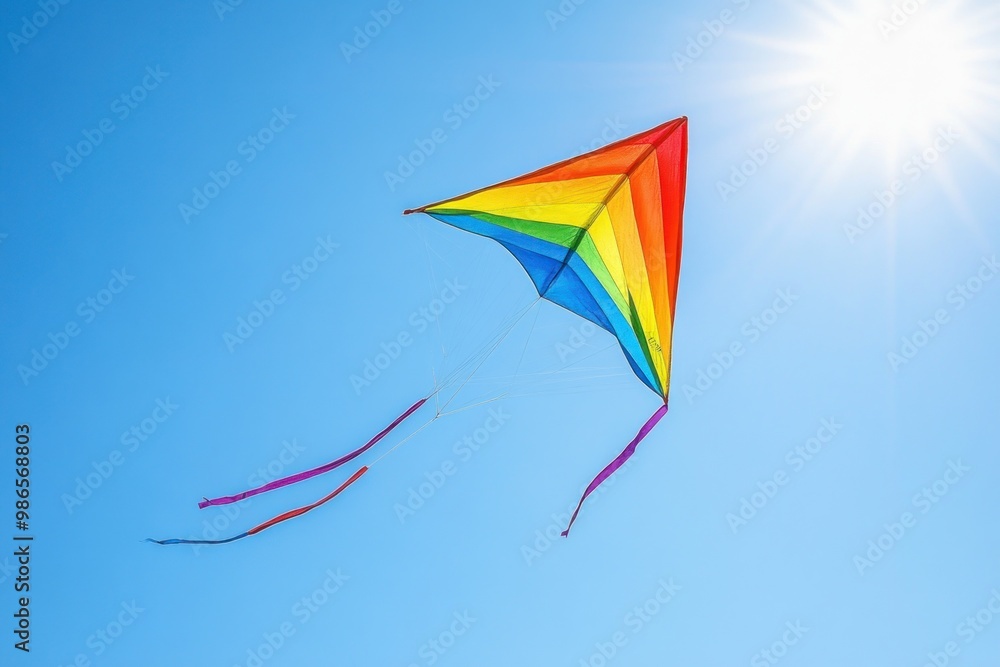 Rainbow Kite Flying High in a Clear Blue Sky Rainbow Kite Flying High in a Clear Blue Sky
