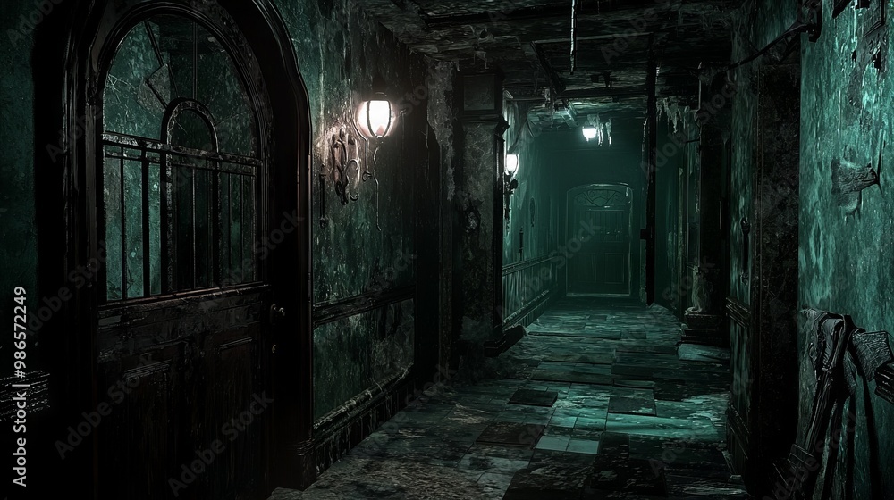 Creepy 3D Haunted House with Eerie Atmosphere and Flickering Lights Creepy 3D Haunted House with Eerie Atmosphere and Flickering Lights