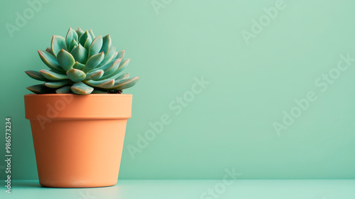 Succulent And Terracotta Pot On Green Background, Gardening And Home Decor Theme, Natural Beauty And Simplicity, Eco-Friendly Lifestyle . 