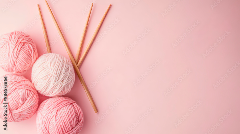 Knitting Needles And Yarn On Pink Background, Craft And Comfort, Handmade Warmth, Cozy Crafting Theme . Knitting Needles And Yarn On Pink Background, Craft And Comfort, Handmade Warmth, Cozy Crafting Theme .