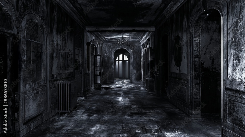 Eerie 3D Horror House: Sinister Atmosphere with Darkened Rooms and Chilling Sounds Eerie 3D Horror House: Sinister Atmosphere with Darkened Rooms and Chilling Sounds