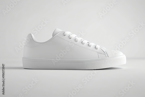 Obraz na płótnie White Leather Sneaker with Lace-Up Closure w salonie