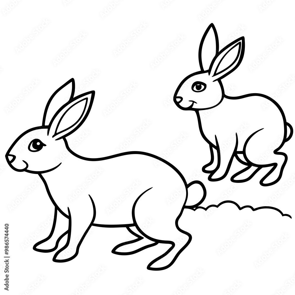 Obraz premium Line Art of Hopping Rabbits with Perked Ears in a Field Vector