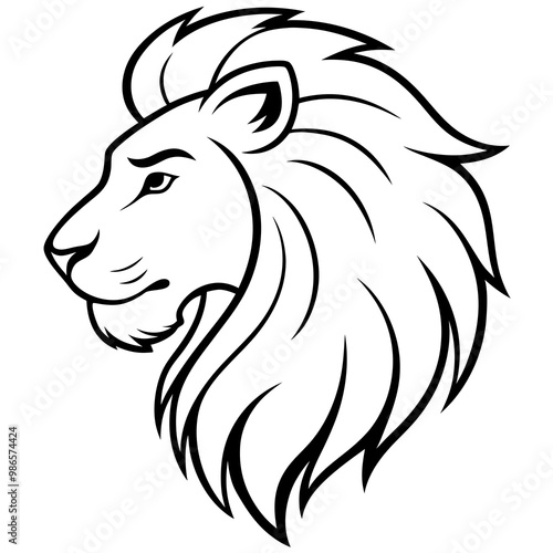 Majestic Lion Head in Profile Bold Line Art Vector