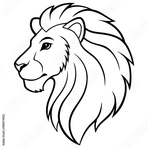 Majestic Lion Head in Profile Bold Line Art Vector