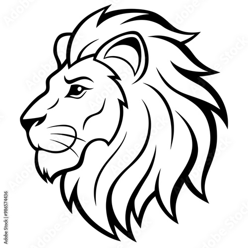 Majestic Lion Head in Profile Bold Line Art Vector