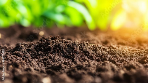 Close-up of soil rich in humus and organic material, fertile ground for crops