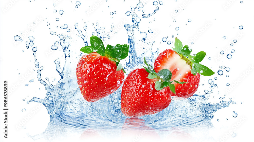 fresh strawberries in splash water, refreshing drink fresh strawberries in splash water, refreshing drink