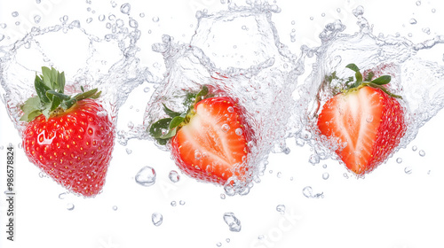 fresh strawberries in splash water, refreshing drink