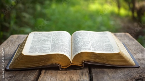 Holy bible laying open on a table