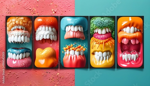 Vibrant poster showcasing the effects of various foods on dental health, perfect for educational purposes in schools and pediatric dental offices