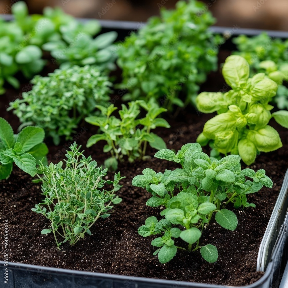 Fertile soil supporting a variety of herb crops in greenhouse environments Fertile soil supporting a variety of herb crops in greenhouse environments