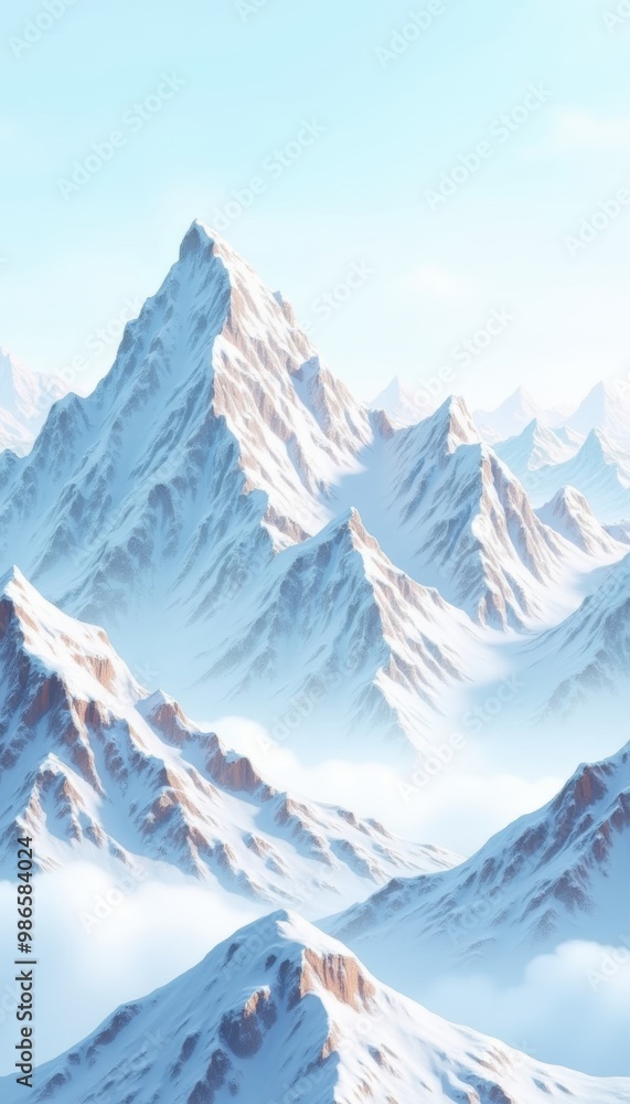 Obraz premium Serene snow-capped mountains under a clear blue sky, evoking tranquility and adventure. Perfect for travel, nature, and outdoor-themed projects.