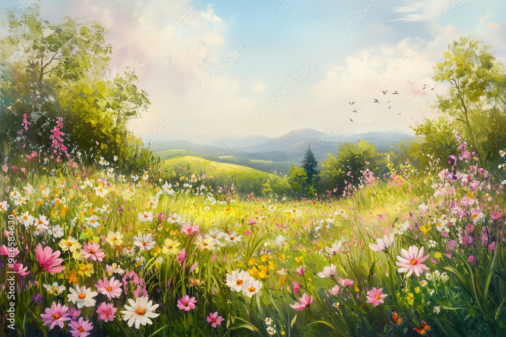 Vibrant wildflowers and butterflies on a serene summer day Vibrant wildflowers and butterflies on a serene summer day