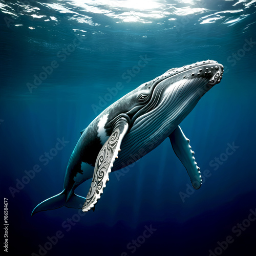Whale with MƒÅori tattoos 001