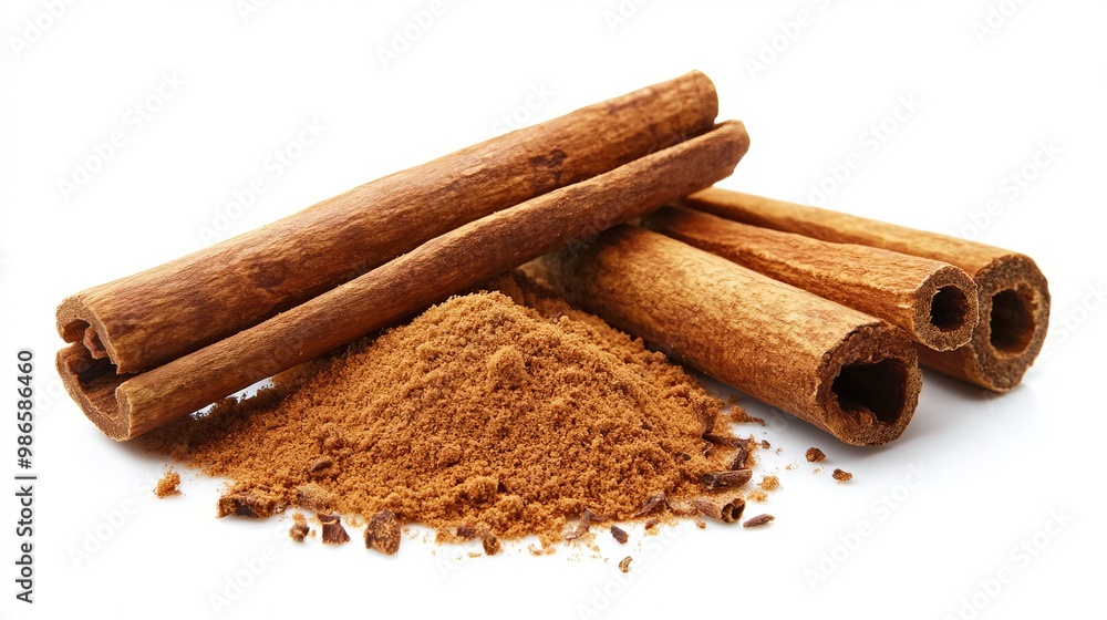Cinnamon sticks and cinnamon powder give a spicy flavor to desserts and drinks. Cinnamon sticks and cinnamon powder give a spicy flavor to desserts and drinks.