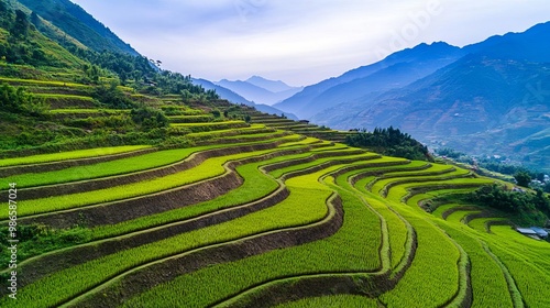 Soil conservation terraces on mountainsides, preventing erosion in agriculture