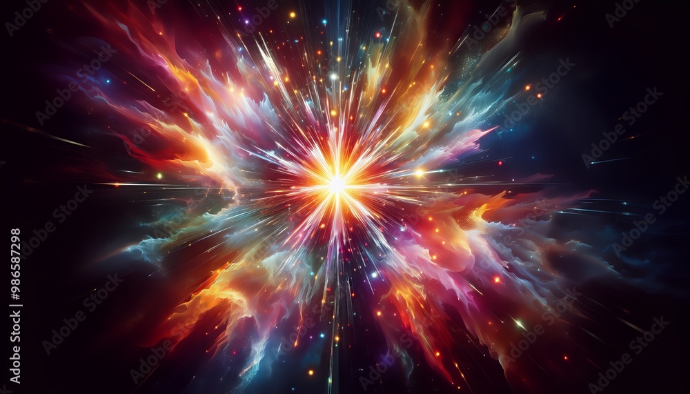 Fototapeta premium Cosmic explosion, vibrant nebula, universe creation