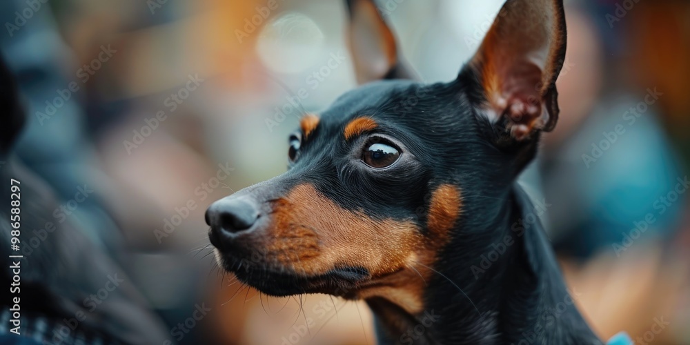 Close-up of a Miniature Pinscher at a dog show Close-up of a Miniature Pinscher at a dog show