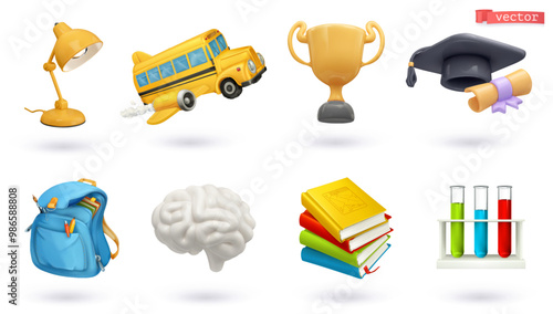 School, high quality 3d realistic vector set