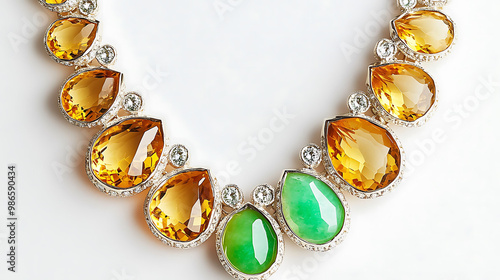 Beautiful citrine and chrysoprase necklace with golden yellow citrine and bright green chrysoprase stones in a modern design photo