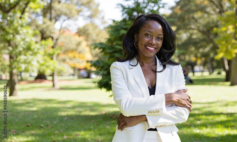 businesswoman smiling wearing white suit arms crossed businesswoman smiling wearing white suit arms crossed