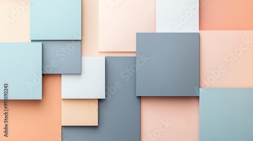 Modern abstract background with pastel-colored geometric squares and rectangles. Perfect for contemporary design projects and visual inspiration.