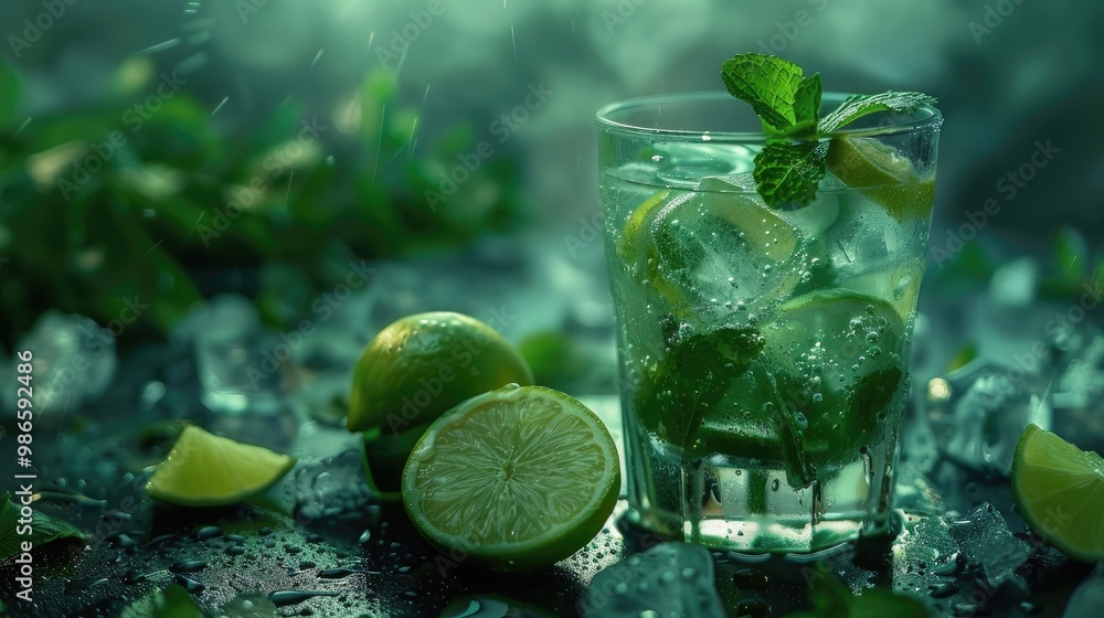 Elegant mojito with lime and mint. Elegant mojito with lime and mint.