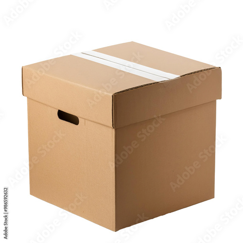 Closed cardboard box isolated on transparent background 