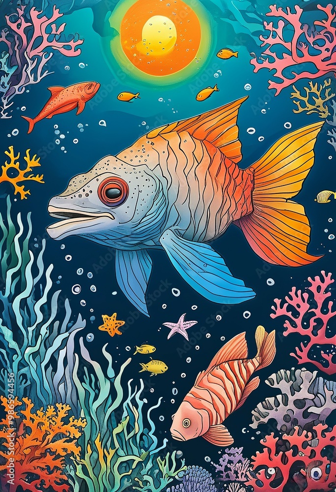 marine inhabitants of the underwater world. a large prehistoric fish of the depths marine inhabitants of the underwater world. a large prehistoric fish of the depths