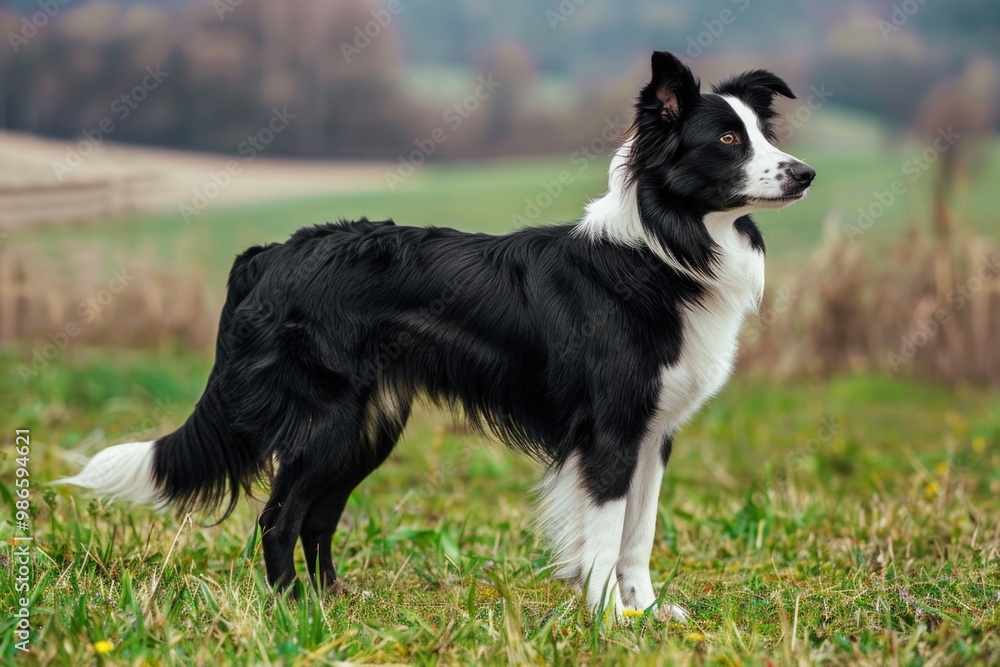 Majestic border collie in scenic countryside landscape AI Majestic border collie in scenic countryside landscape AI