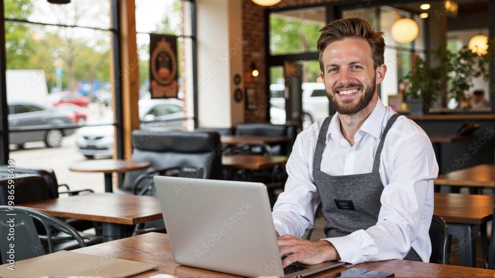 busy professional business man working on business using laptop in cafe smile, smiling busy professional business man working on business using laptop in cafe smile, smiling