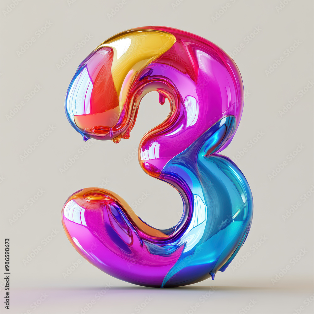 Colorful liquid number 3 with glossy finish and vibrant hues Colorful liquid number 3 with glossy finish and vibrant hues