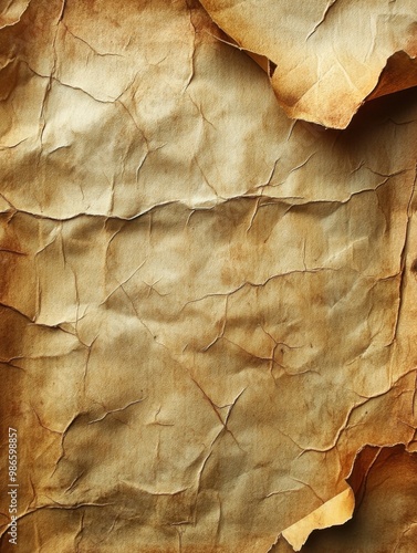 Wrinkled paper with a brown background photo