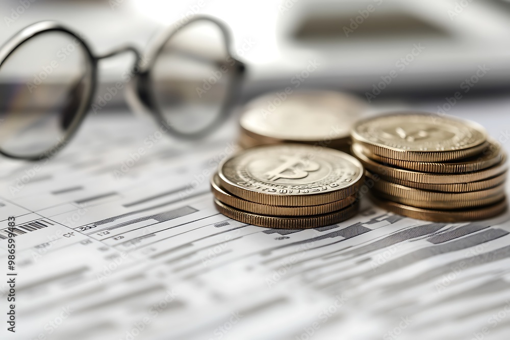 Gold coins on a tax form with glasses, representing financial planning and wealth management Gold coins on a tax form with glasses, representing financial planning and wealth management
