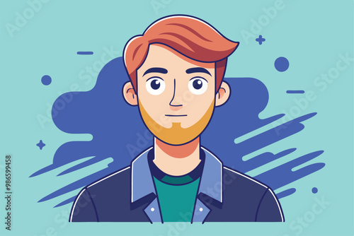 A young man with a beard is illustrated in a vibrant design featuring a light background, A popular, simple illustration by a content creator.