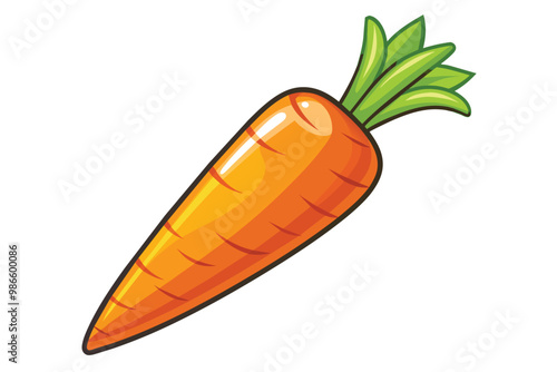 A colorful carrot illustration features a sleek design with bright orange and green elements, A smooth and shiny carrot drawing with a simple and clean design.