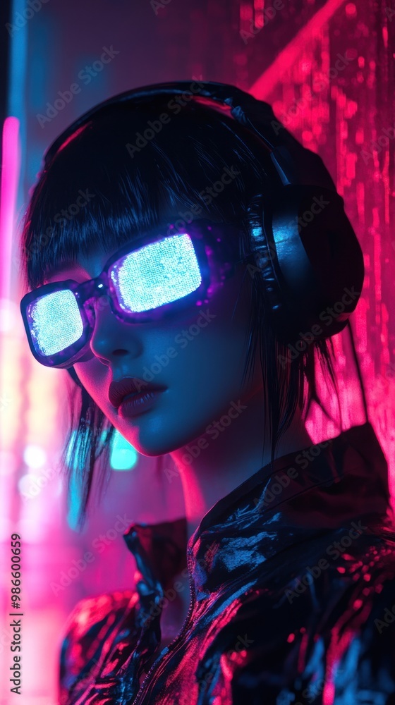 Cyberpunk Woman with Glowing Glasses Cyberpunk Woman with Glowing Glasses
