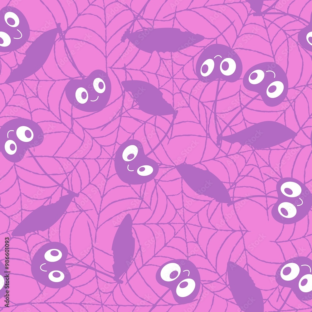 Fototapeta premium Halloween fruit monsters seamless cherry pattern for fabrics and linens
