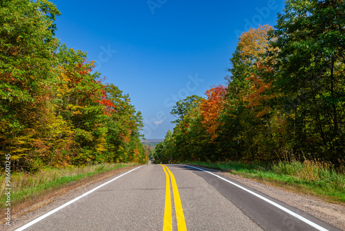 Colorful trees on a highway in northern Wisconsin