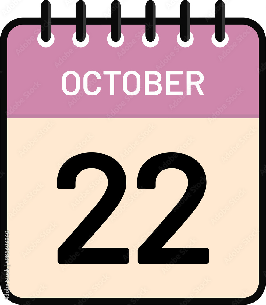 Calendar 22 October date icon with cute pastel colors Calendar 22 October date icon with cute pastel colors