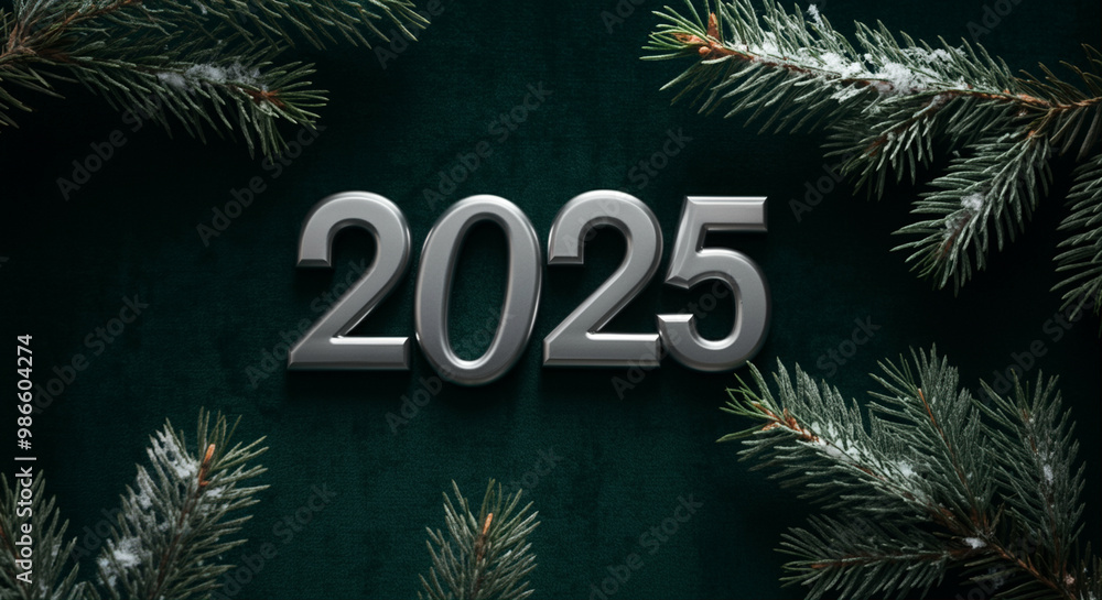 2025 New Year Celebration with Pine Tree Branches and Decorative Elements for Festive Atmosphere 2025 New Year Celebration with Pine Tree Branches and Decorative Elements for Festive Atmosphere