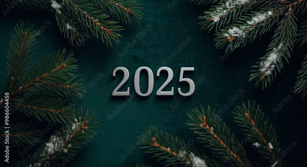 2025 number surrounded by pine branches celebrating New Year with a festive style and seasonal elements 2025 number surrounded by pine branches celebrating New Year with a festive style and seasonal elements