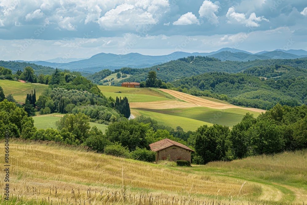 Obraz premium A single-family home situated in a green open field