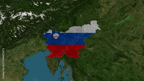 Zoom from Earth to Slovenia. (Country Flag) World map animation with highlighted borders of countries. Images from NASA
