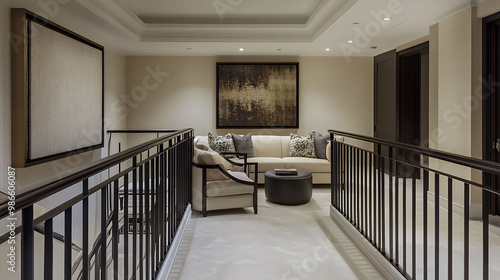 Functional Upper Level with Sleek Furniture, Elegant Wall Decor, and a Cohesive Interior photo